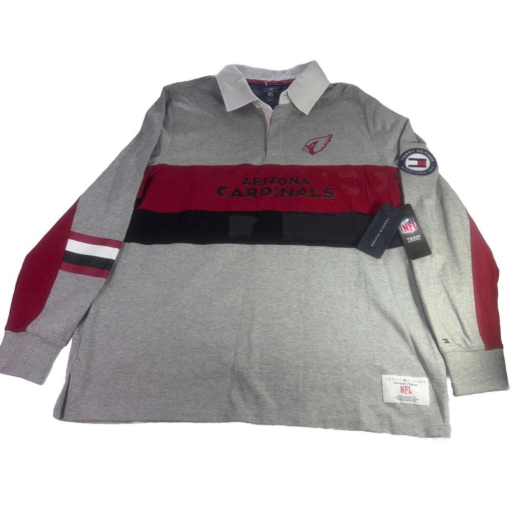 Men’s Tommy Hilfiger Gray/Cardinal Arizona Cardinals Rugby Long Sleeve Polo, 2XL